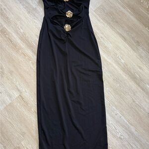SHEIN Black Strapless Dress with Gold Accents